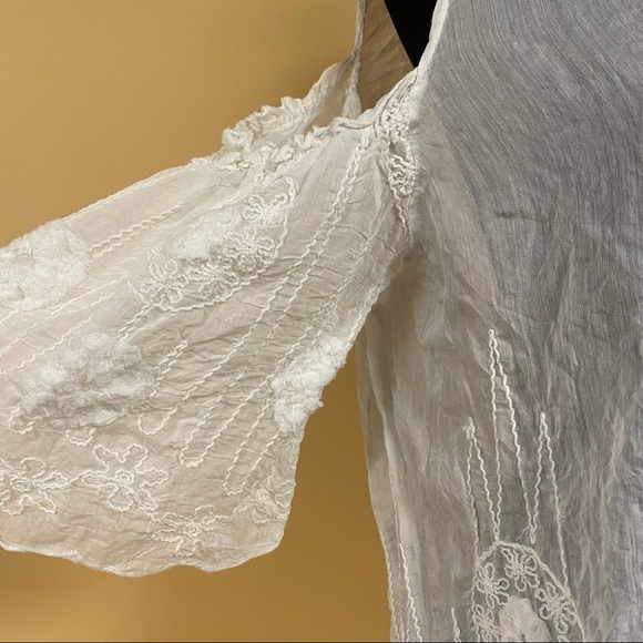 Le Marais Paris White Floral Lace Cold Shoulder Sheer Blouse Top Size XL - Picture 5 of 10